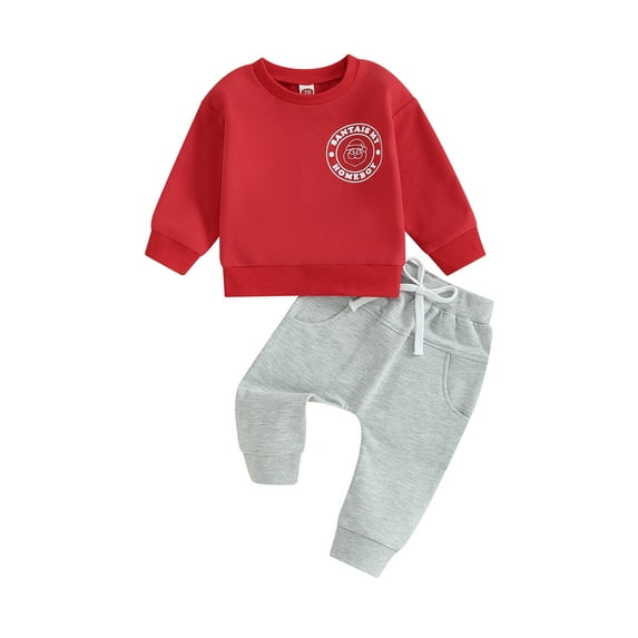 vera natura Baby 2Pcs Christmas Outfits Long Sleeve Santa Letter Print Pullover and Pants Set Toddler Clothes