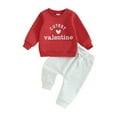 thumbnail image 1 of vera natura Baby 2Pcs Valentine’s Day Outfits Long Sleeve Sweatshirt + Solid Color Trousers Set Infant Clothes, 1 of 9