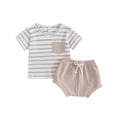 thumbnail image 1 of vera natura Baby Baby Summer Waffle Clothes Stripe Print Short Sleeve Round Neck T-Shirt with Shorts 2Pcs Outfit, 1 of 9