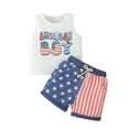 thumbnail image 1 of vera natura Baby Boy Memorial Day Outfits Letter Print Sleeveless Tank Tops and Elastic Star Stripe Shorts Set, 1 of 9