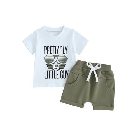 vera natura Baby Boy Summer 2 Piece Outfits, Short Sleeve Letter Star Print Tops + Elastic Waist Shorts Set