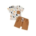 thumbnail image 1 of vera natura Baby Boy Summer Outfits Short Sleeve Dinosaur Leaf Print T-Shirt + Pocket Shorts Set, 1 of 9