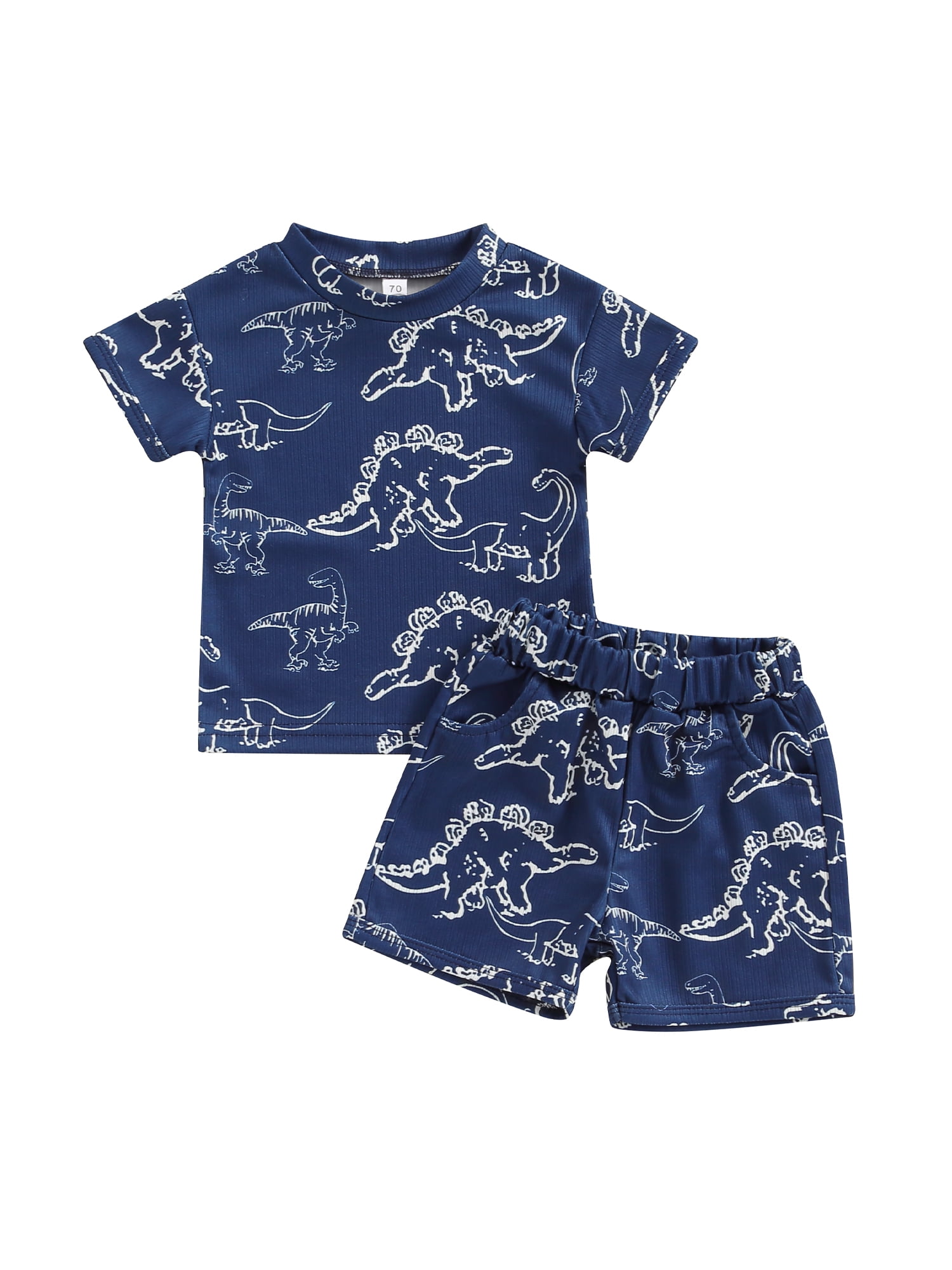 Summer Baby Kids Cartoon Jungle Animals Pattern T-shirt and Plain Shorts Clothing Set for Boys