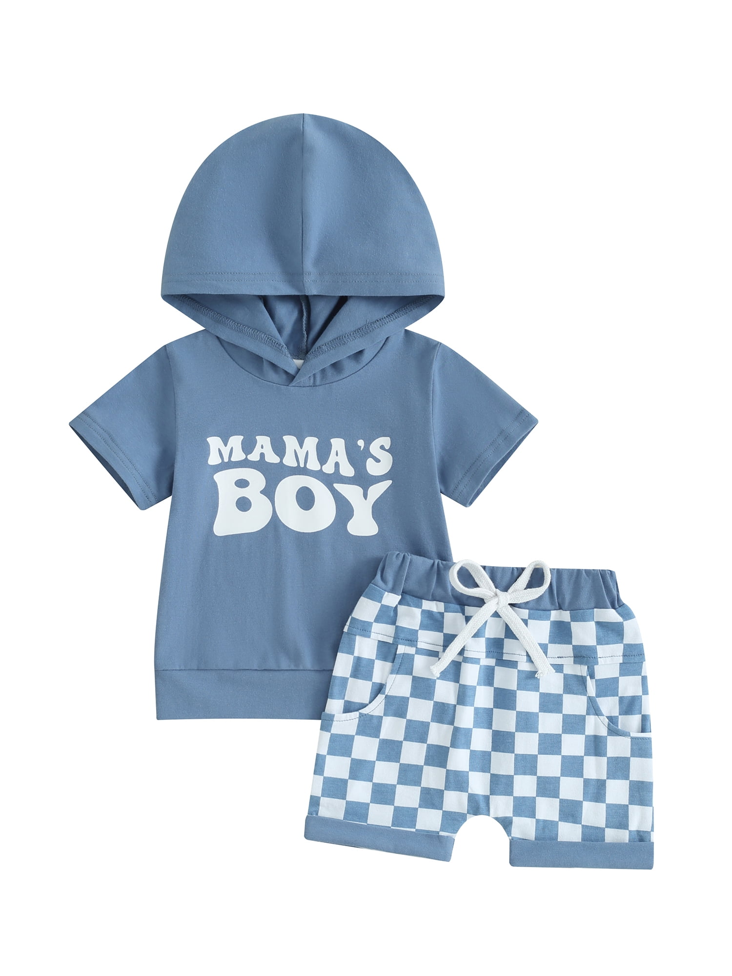 vera natura Baby Boy Summer Outfits Short Sleeve Hoodie + Checkerboard