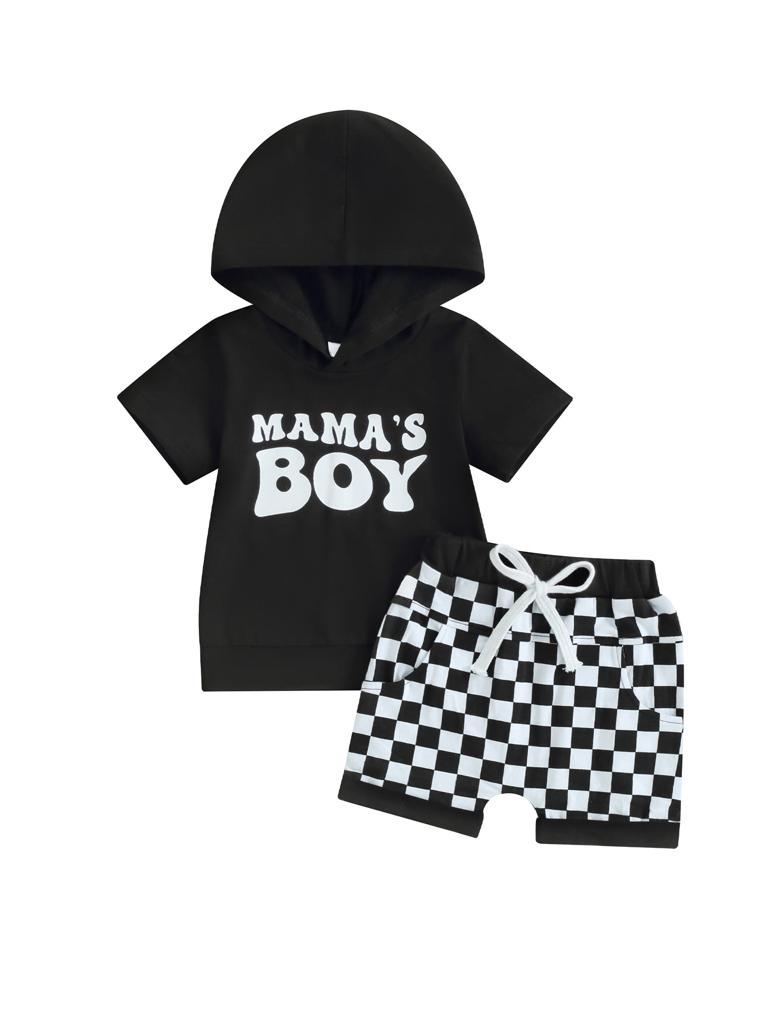 vera natura Baby Boy Summer Outfits Short Sleeve Hoodie + Checkerboard