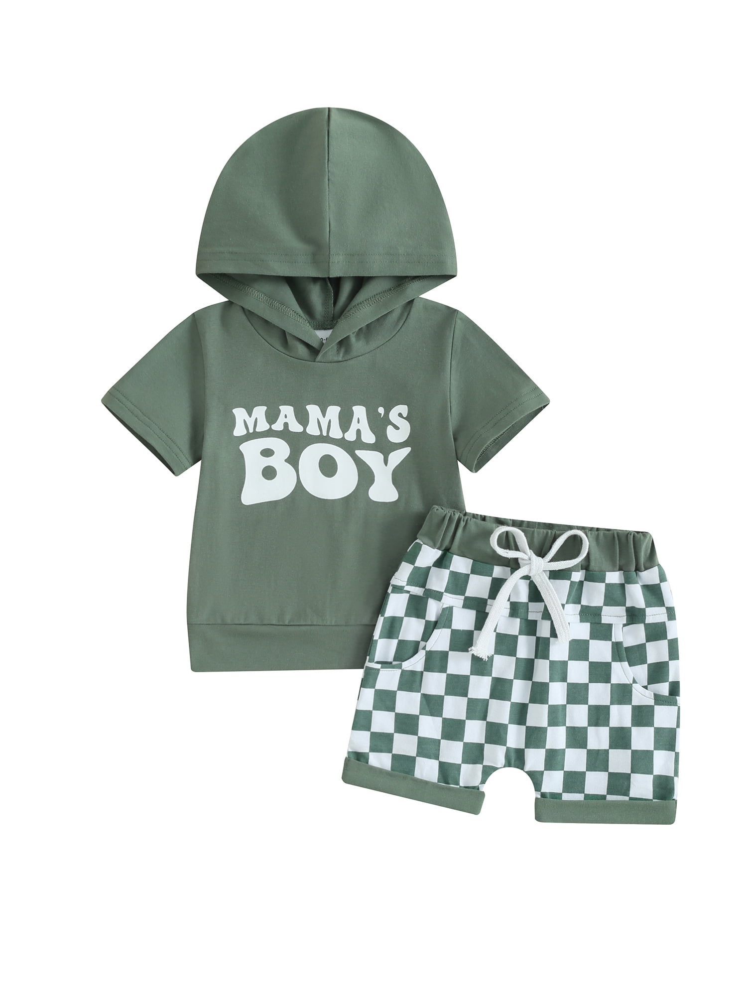 vera natura Baby Boy Summer Outfits Short Sleeve Hoodie + Checkerboard