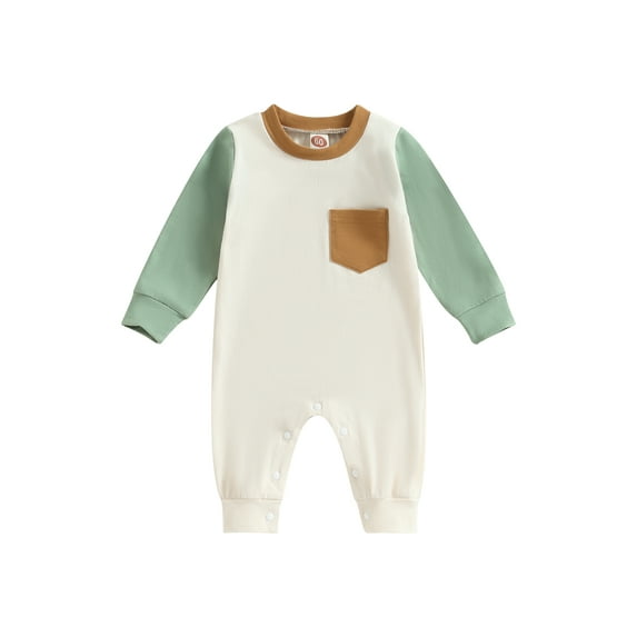 vera natura Baby Boys Girls Fall Jumpsuit Cute Long Sleeve Round Neck Contrast Color Pocket Romper Pajamas