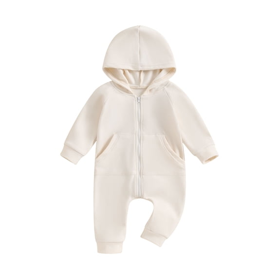 vera natura Baby Boys Girls Hooded Jumpsuits Long Sleeve Solid Color Zip Up Rompers Newborn Fall Spring Clothes