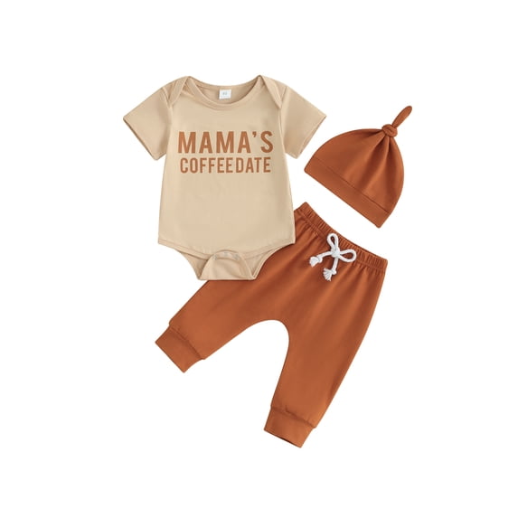 vera natura Baby Boys Girls Summer Outfits Letter Print Short Sleeve Rompers Long Pants Hat 3Pcs Clothes Set
