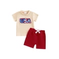 thumbnail image 1 of vera natura Baby Boys Shorts Set, Short Sleeve Embroidery Letters T-shirt with Elastic Waist Shorts Summer Outfit for 4th of July, 1 of 8