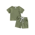 thumbnail image 1 of vera natura Baby Boys Summer Outfits Solid Color Short Sleeves T-Shirt and Elastic Shorts for 2 Piece Vacation Clothes Set, 1 of 8