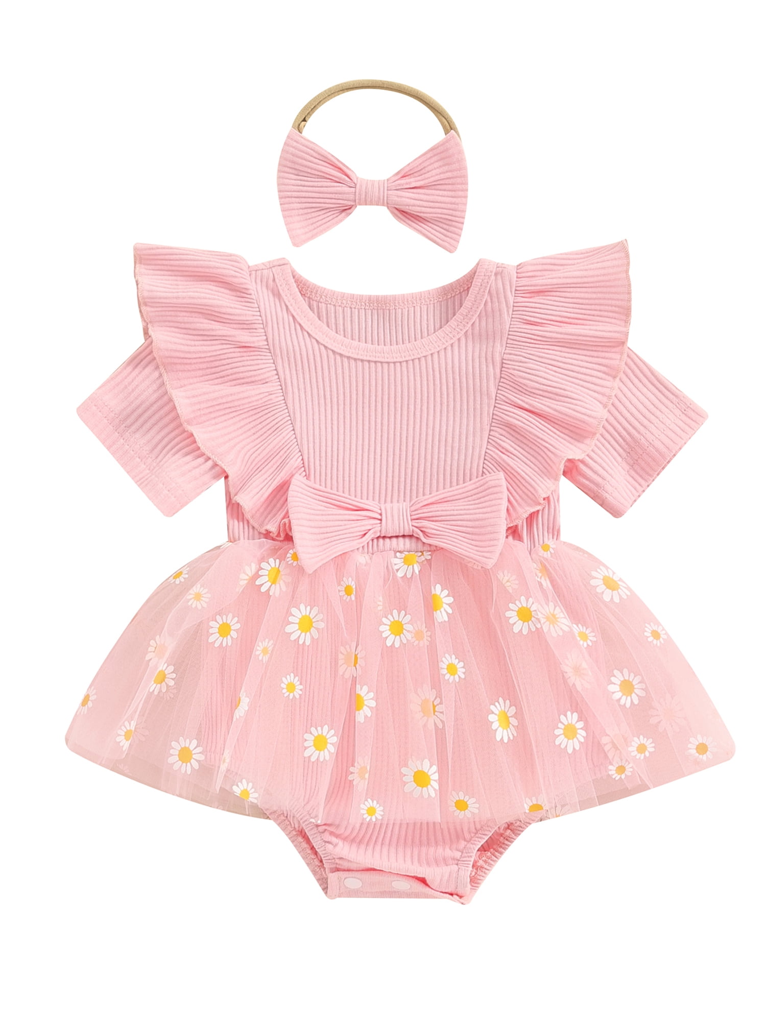 Baby Girls 2-Piece Cotton Dungaree Set – Cute Kitty Printed Romper with T-Shirt (Pink) main image 0