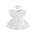 thumbnail image 1 of vera natura Baby Girl 2 Piece Outfits Mesh Lace Patchwork Ruffle Romper Dress and Headband Summer Clothes, 1 of 10