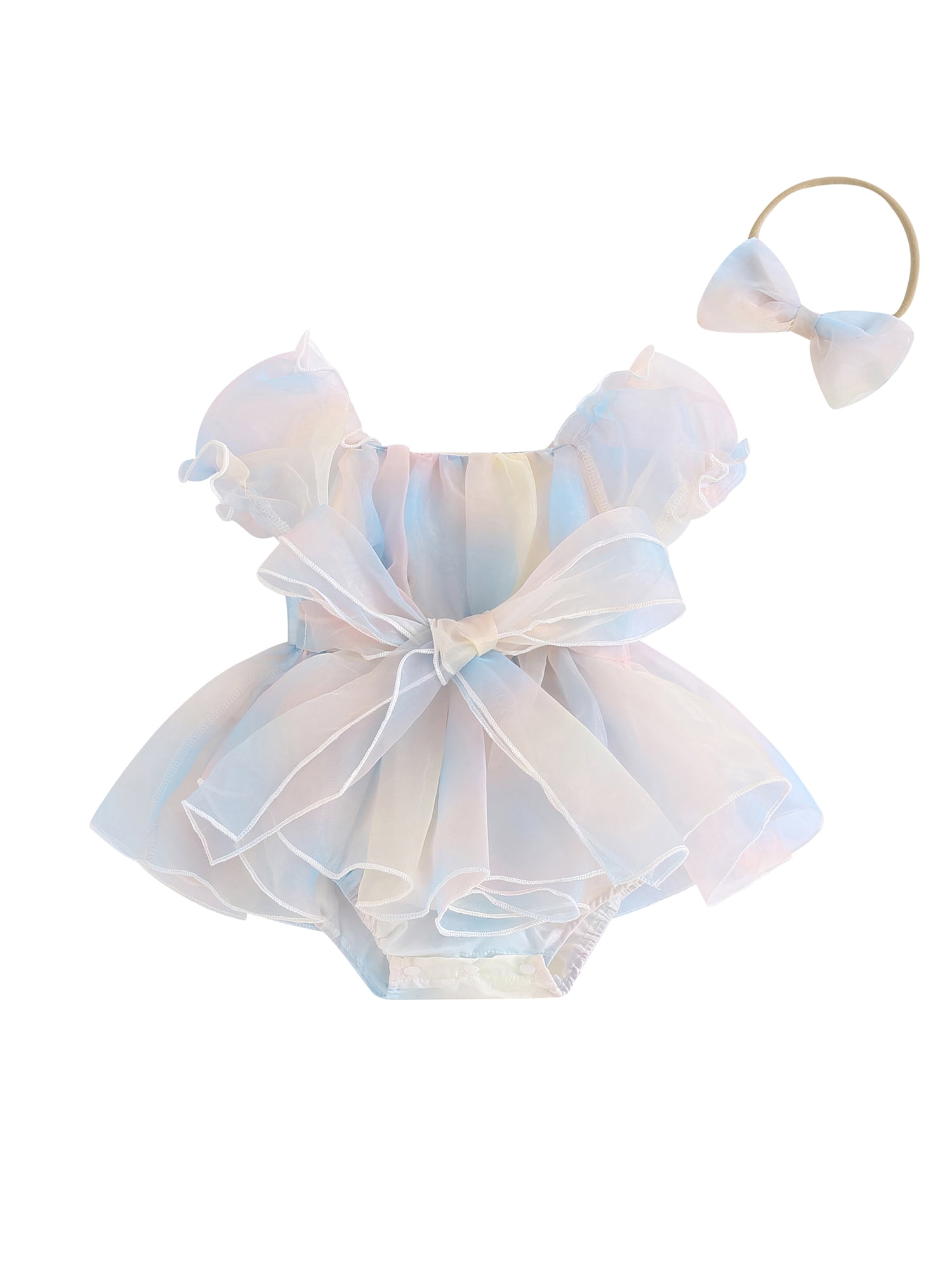 vera natura Baby Girl 2Pcs Summer Outfits Short Puff Sleeve Gradient