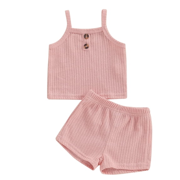 vera natura Baby Girl 2Pcs Summer Outfits Sleeveless Button Front Cami Tops + Shorts Set Infant Clothes