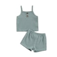 thumbnail image 1 of vera natura Baby Girl 2Pcs Summer Outfits Sleeveless Button Front Cami Tops + Shorts Set Infant Clothes, 1 of 8