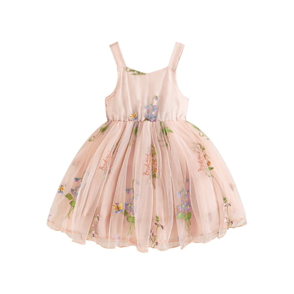 vera natura Baby Girl Princess Dress Sleeveless Floral Embroidery Tulle Dress Toddler Party Dress