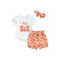 thumbnail image 1 of vera natura Baby Girl Summer Outfits Letter Embroidered Short Sleeve Rompers Floral Print Shorts Headband 3Pcs Clothes Set, 1 of 9