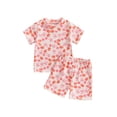 thumbnail image 1 of vera natura Baby Girl Summer Outfits Short Sleeve Floral/Bow/Fruit Print Tops + Shorts Set Toddler 2Pcs Clothes, 1 of 8