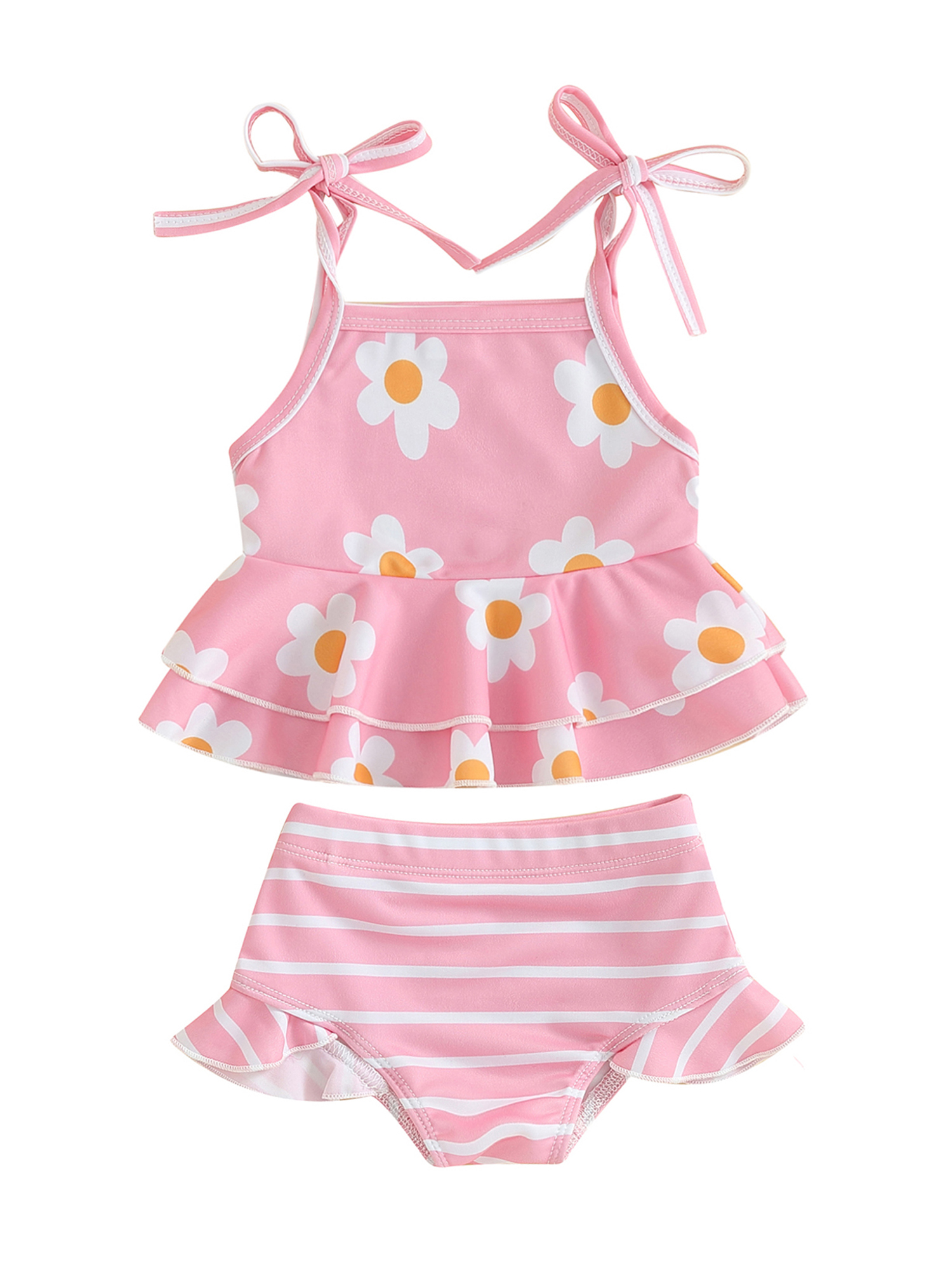Babyhug Sleeveless Two Piece Swimsuit With Floral Print - Yellow main image 0