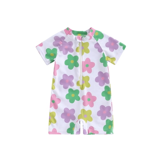 vera natura Baby Girl Swimwear Summer Floral Print Short Sleeves Swimsuits for Toddler Bathing Suits Beachwear