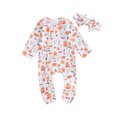 thumbnail image 1 of vera natura Baby Girls Boys Footies Rompers Christmas Clothes Santa Print Zipper Long Sleeve Jumpsuits Fall Bodysuits with Headband, 1 of 10