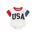 thumbnail image 1 of vera natura Baby Girls Boys Independence Day Romper Short Sleeve Letter Embroidery Contrast Color Romper, 1 of 9