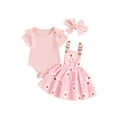 thumbnail image 1 of vera natura Baby Girls Spring Outfits Short Sleeve Ribbed Romper + Suspender Skirt + Headband Set 3 Piece Clothes, 1 of 8
