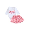 thumbnail image 1 of vera natura Baby Girls Valentine's Day Skirt Sets White Long Sleeve Letter Print Romper Tops Heart Print Skirt Sets, 1 of 9