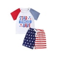 thumbnail image 1 of vera natura Boys 4th of July Shorts Sets Short Sleeve Letter Print Tops Star Stripe Print Shorts Sets, 1 of 9