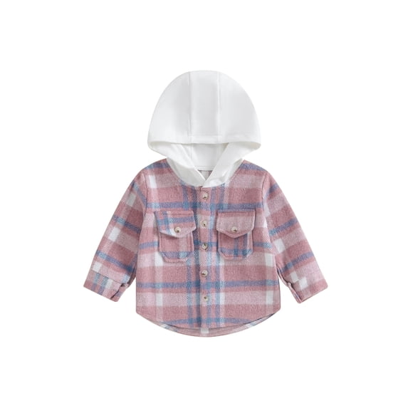 vera natura Boys Autumn Casual Hooded Coat Long Sleeve Button Down Plaid Outerwear with Pockets
