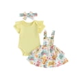 thumbnail image 1 of vera natura Infant Baby Girl Easter 3Pcs Outfit Solid Ribbed Short Sleeve Romper with Suspender Skirt and Headband Set, 1 of 10