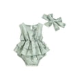 thumbnail image 1 of vera natura Infant Baby Girl Sleeveless Romper Dress Floral Print Round Neck Bodysuit with Headband 2 Pcs Summer Outfits, 1 of 9