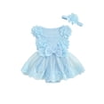 thumbnail image 1 of vera natura Infant Baby Girl Summer Jumpsuit Sleeveless Tulle Patchwork Lace Floral Romper with Headband, 1 of 8