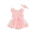 thumbnail image 1 of vera natura Infant Baby Girl Summer Jumpsuit Sleeveless Tulle Patchwork Lace Floral Romper with Headband, 1 of 8