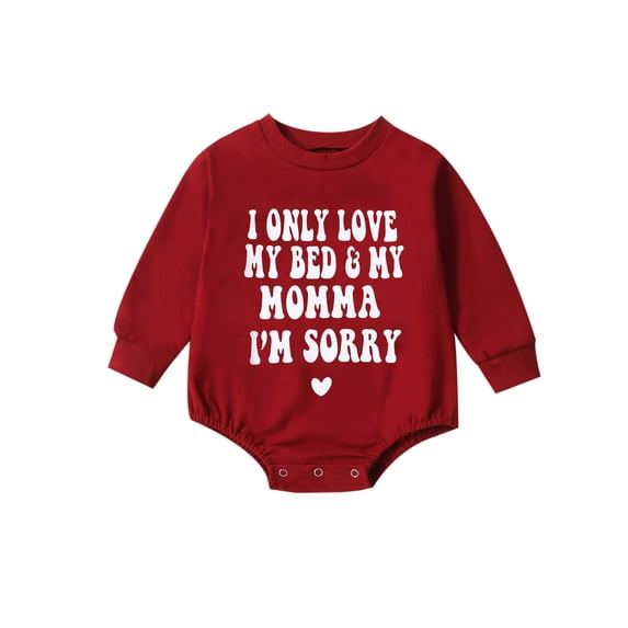 vera natura Infant Baby Valentine's Day Jumpsuit LetterHeart Print Round Neck Long Sleeve Romper Toddler Clothes