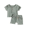 thumbnail image 1 of vera natura Infant Boys Summer Outfits Solid Color Buttons Short Sleeve T-Shirts and Elastic Waist Shorts 2Pcs Clothes Set, 1 of 10