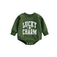 thumbnail image 1 of vera natura Infant Toddler Irish Romper Casual Long Sleeve Letter Clover Print Jumpsuit for Baby Boys Girls, 1 of 9