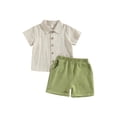 thumbnail image 1 of vera natura Kids Boys Summer Outfits Turn-Down Collar Short Sleeve Shirts and Elastic Waist Shorts 2Pcs Clothes Set, 1 of 8