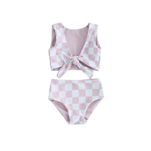 vera natura Kids Girls Bikini Set, Sleeveless Knotted Top with Briefs Plaid Swimsuit Swimwear for Summer Beach Bathing