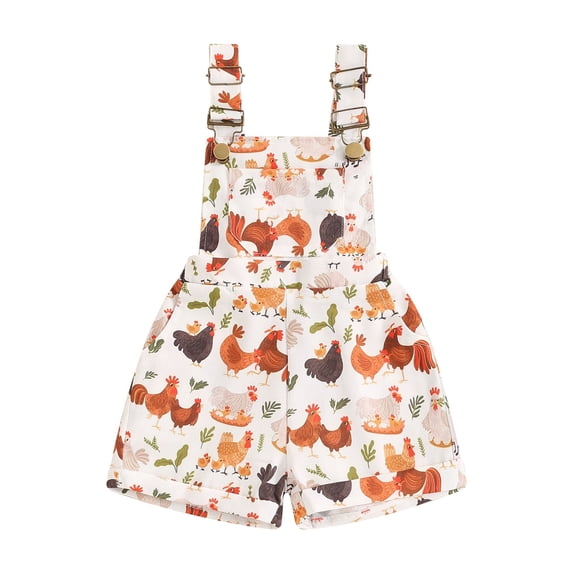 vera natura Little Girl Denim Overalls Flower/Chicken/Cow Print Jeans Strap Suspender Shorts Outfit
