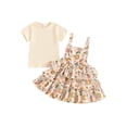 thumbnail image 1 of vera natura Little Girls 2 Piece Summer Outfits, Short Sleeve Ribbed Tops Flower Layered Suspender Skirt, 1 of 9