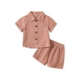 thumbnail image 1 of vera natura Toddler 2Pcs Summer Outfits, Short Sleeve Button Down Lapel Shirt + Shorts Set Baby Clothes, 1 of 9