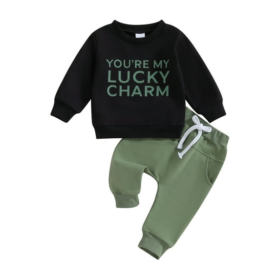 vera natura Toddler Boy Autumn Clothes Letter Pattern Long Sleeve Sweatshirt Elastic Waist Pants 2Pcs Outfit