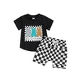 thumbnail image 1 of vera natura Toddler Boy Easter Clothes Bunny Print Short Sleeve T-Shirt with Checkerboard Print Shorts 2Pcs Summer Outfit, 1 of 9