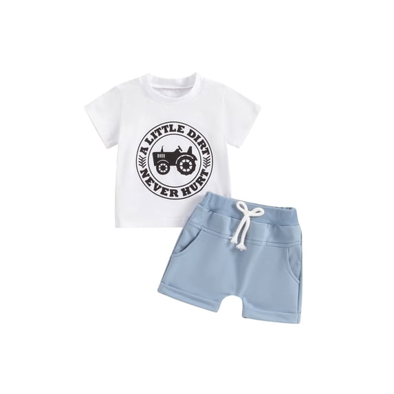 vera natura Toddler Boy Summer 2 Pcs Outfit Letter Print Short Sleeve T-Shirt with Solid Color Shorts for Summer