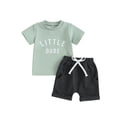 thumbnail image 1 of vera natura Toddler Boy Summer Clothes Letter Print Short Sleeve T-Shirt with Solid Color Shorts 2Pcs Outfit, 1 of 9