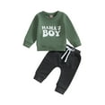thumbnail image 1 of vera natura Toddler Boys Fall Outfits Letter Print Crew Neck Long Sleeve Sweatshirts and Long Pants 2Pcs Clothes Set, 1 of 9