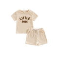 thumbnail image 1 of vera natura Toddler Boys Fuzzy Letter Embroidered Waffle Short Sleeve T-Shirts Tops and Elastic Waist Shorts 2Pcs Clothes Set, 1 of 9