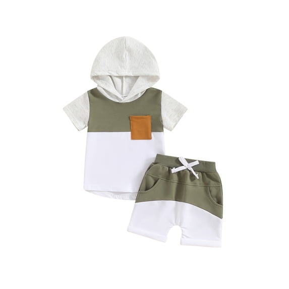 vera natura Toddler Boys Shorts Sets Short Sleeve Hooded Tops and Drawstring Contrast Color Shorts Sets